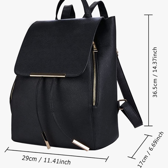 Coofit Handbags - Medium sized Black Faux Leather Backpack